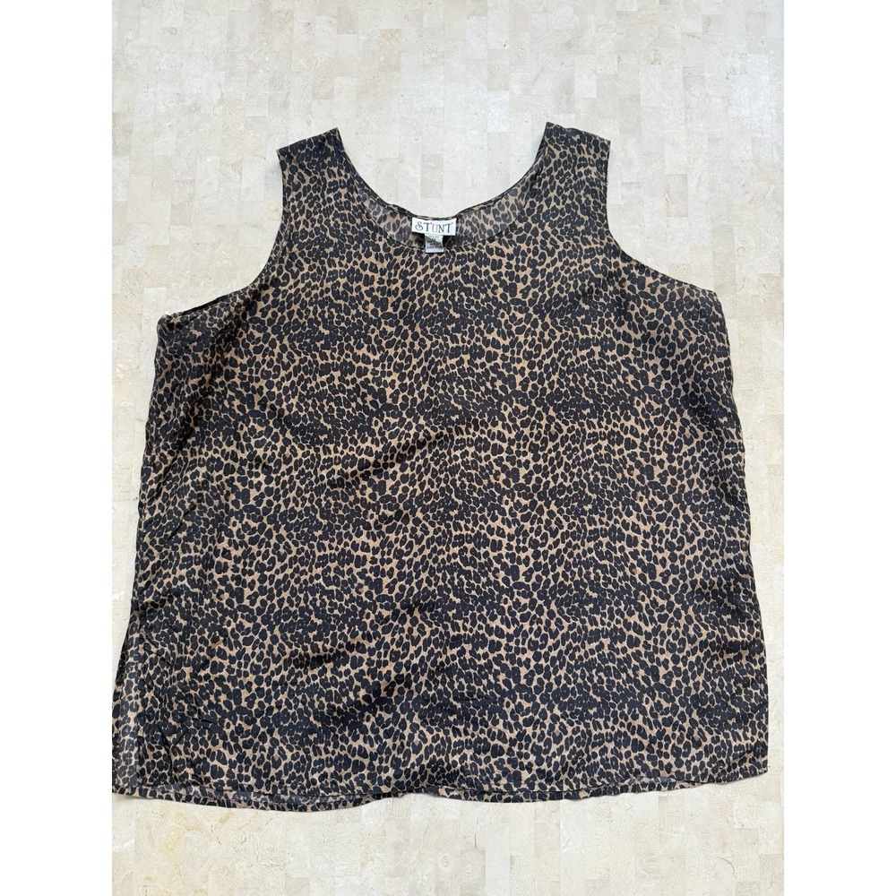 Stunt Vintage Silk‎ Tank Top Size 2X Leopard Print Basic Shell Y2K 90's Animal